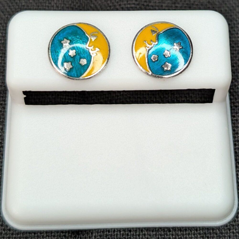 Blue and Yellow Moon Earrings